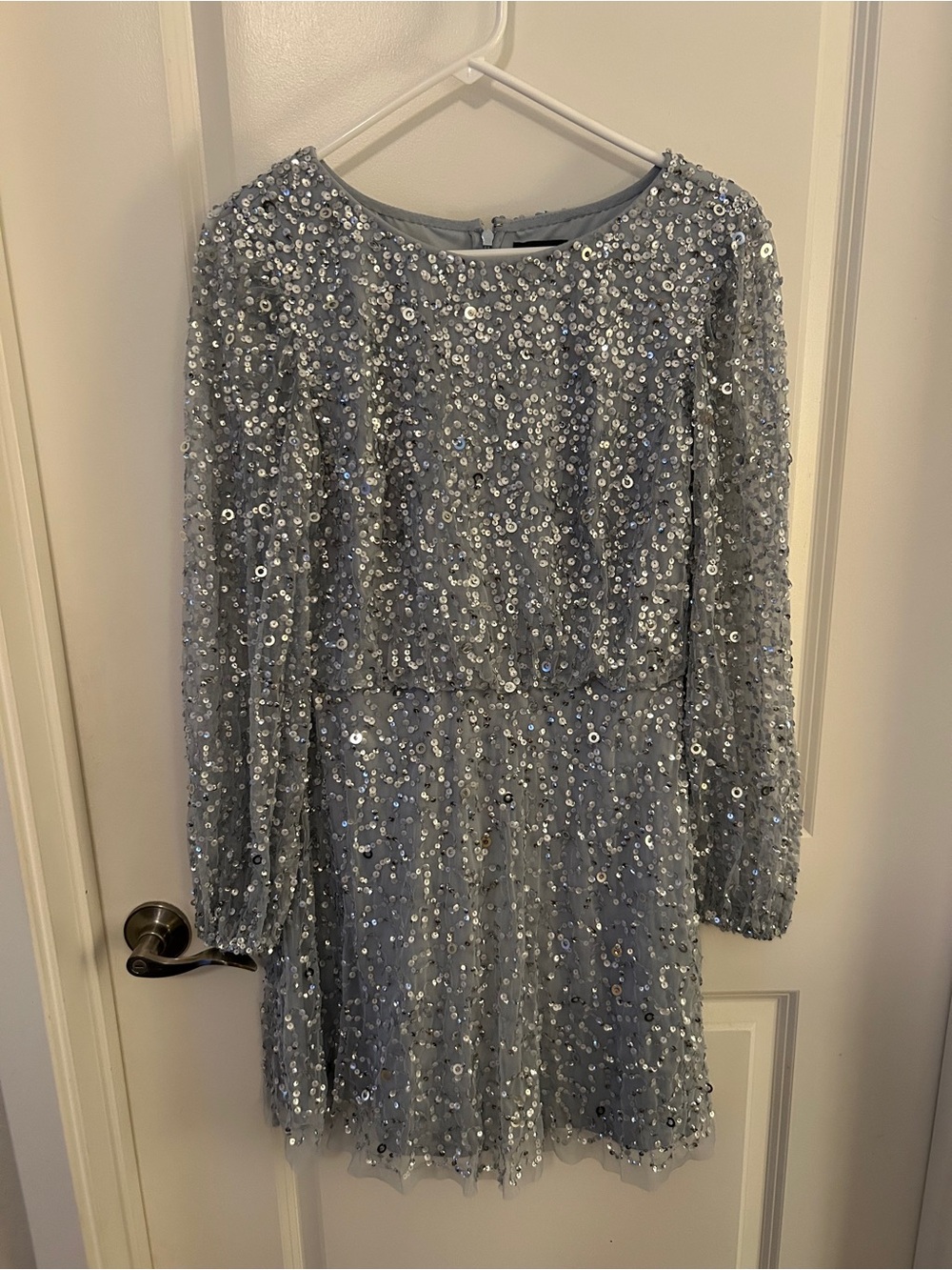 Adrianna Papell Silver Sequin Evening Dress